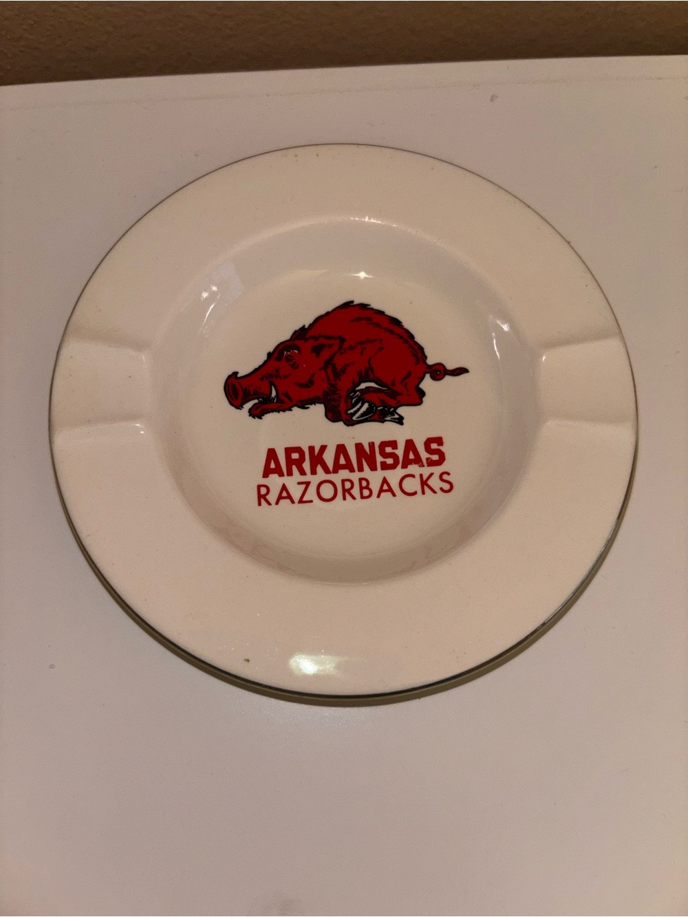 VTG Arkansas Razorbacks Ceramic Ashtray with Red Hog Logo